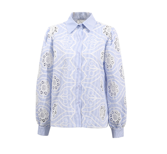 embroidered striped cotton shirt with puff sleeves – ELISE