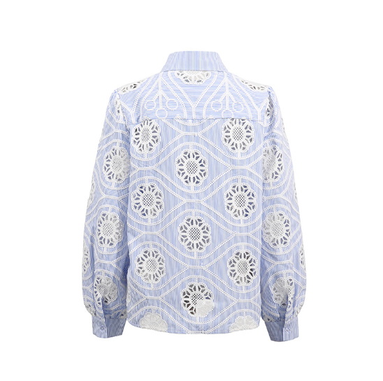 embroidered striped cotton shirt with puff sleeves – ELISE