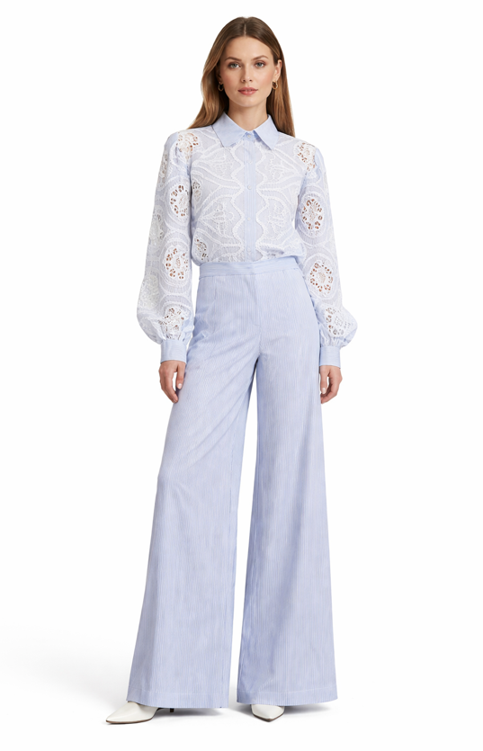 embroidered striped cotton shirt with puff sleeves – ELISE