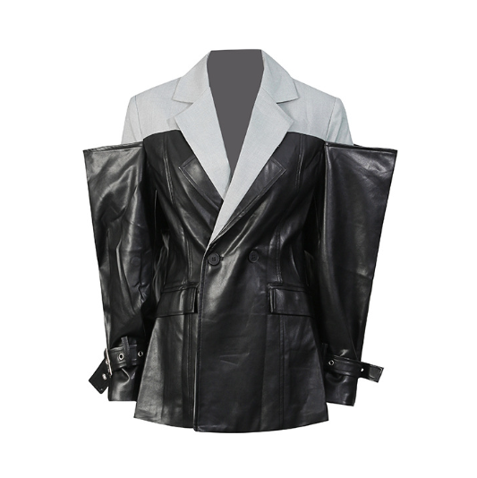 two-tone faux leather blazer with sculpted sleeves – KITIYA