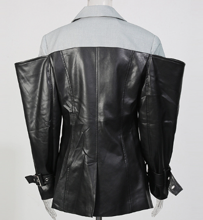 two-tone faux leather blazer with sculpted sleeves – KITIYA