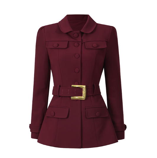 tailored belted jacket with gold buckle – BORDEAUX