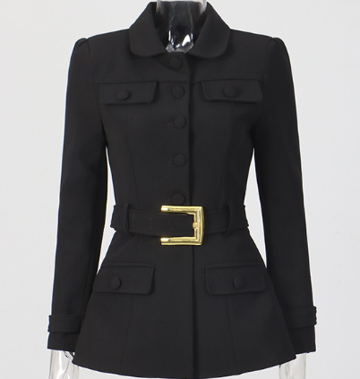 tailored belted jacket with gold buckle – BORDEAUX