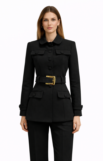 tailored belted jacket with gold buckle – BORDEAUX