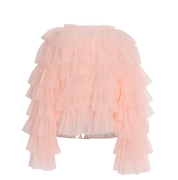 ruffled sheer cropped top with layered tulle sleeves – NOIRIS
