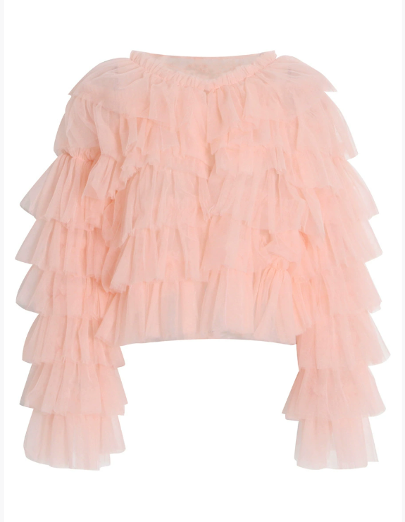 ruffled sheer cropped top with layered tulle sleeves – NOIRIS