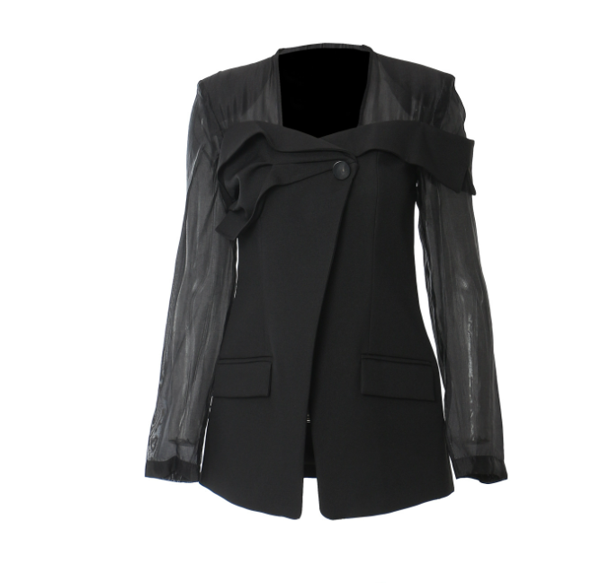 off-shoulder blazer with sheer sleeves – VELORA