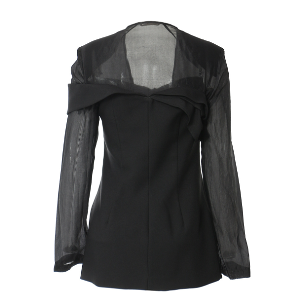 off-shoulder blazer with sheer sleeves – VELORA