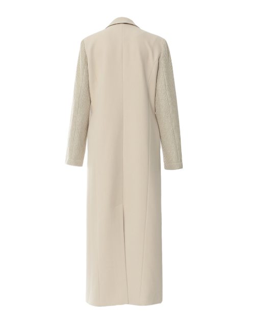 double-breasted long blazer coat with textured sleeves – ELIORA