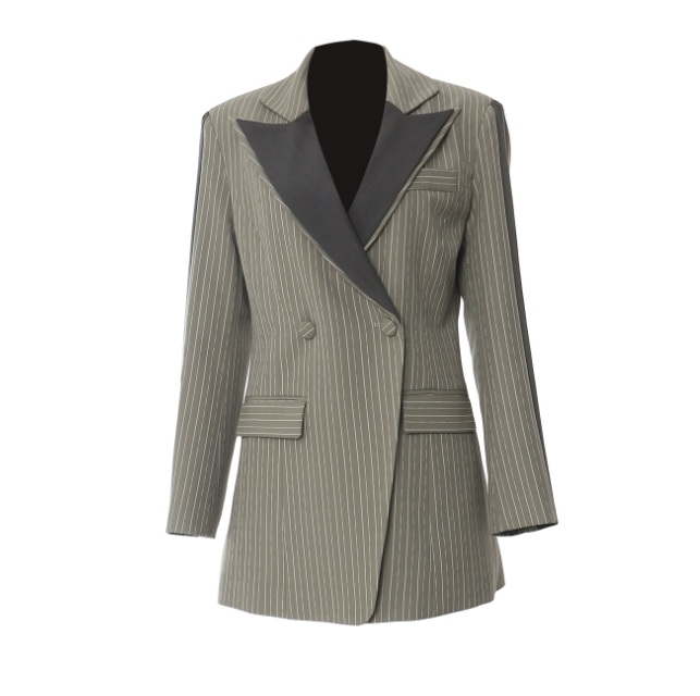 asymmetric pinstripe blazer with contrast lapel – SEREN