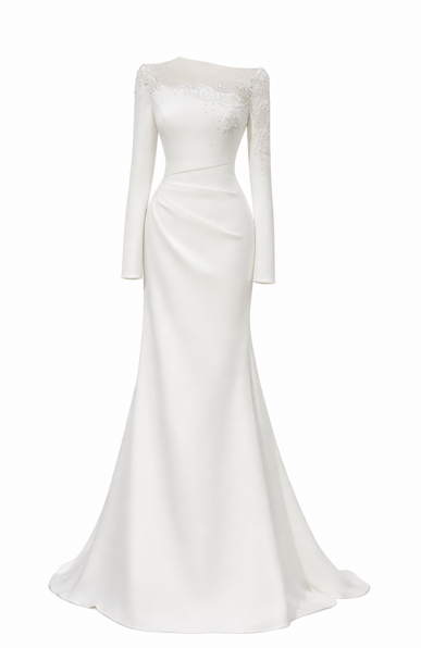 long-sleeve column bridal gown with lace neckline – IVORA