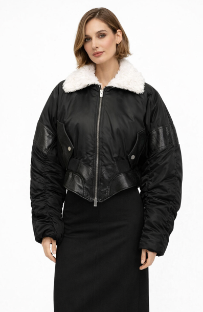 cropped padded jacket with faux fur collar – BLIZZARA