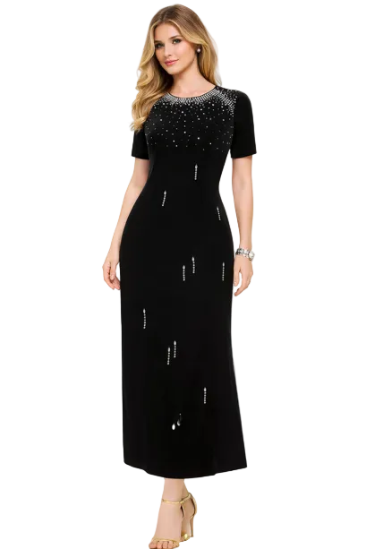 crystal-embellished velvet maxi dress with short sleeves – PLUM