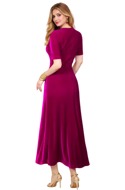 crystal-embellished velvet maxi dress with short sleeves – PLUM