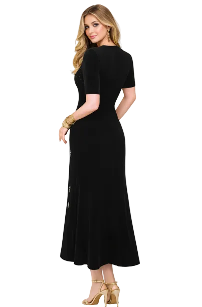 crystal-embellished velvet maxi dress with short sleeves – PLUM