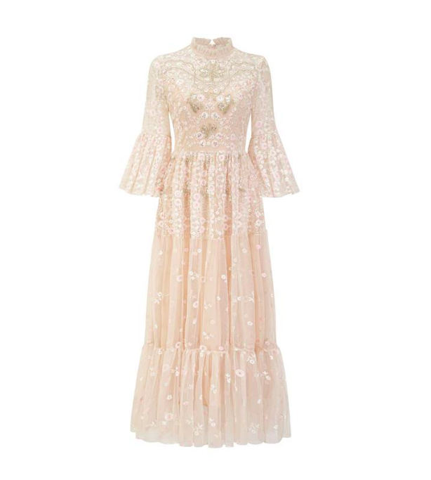 embroidered tulle maxi dress with flared sleeves – BLUSHÉ