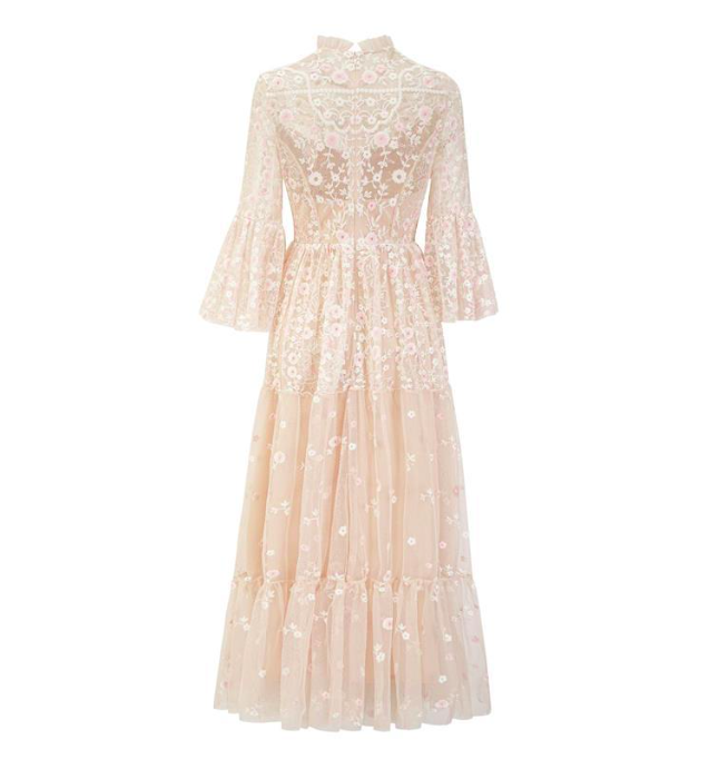 embroidered tulle maxi dress with flared sleeves – BLUSHÉ