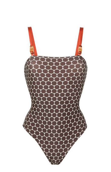 polka dot square-neck swimsuit with colorblock wrap sarong – RIVIERA