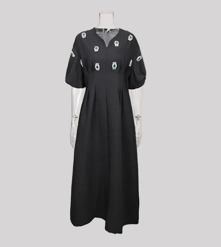 embellished puff sleeve A-line midi dress – ORBIT