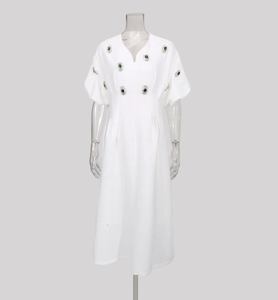embellished puff sleeve A-line midi dress – ORBIT