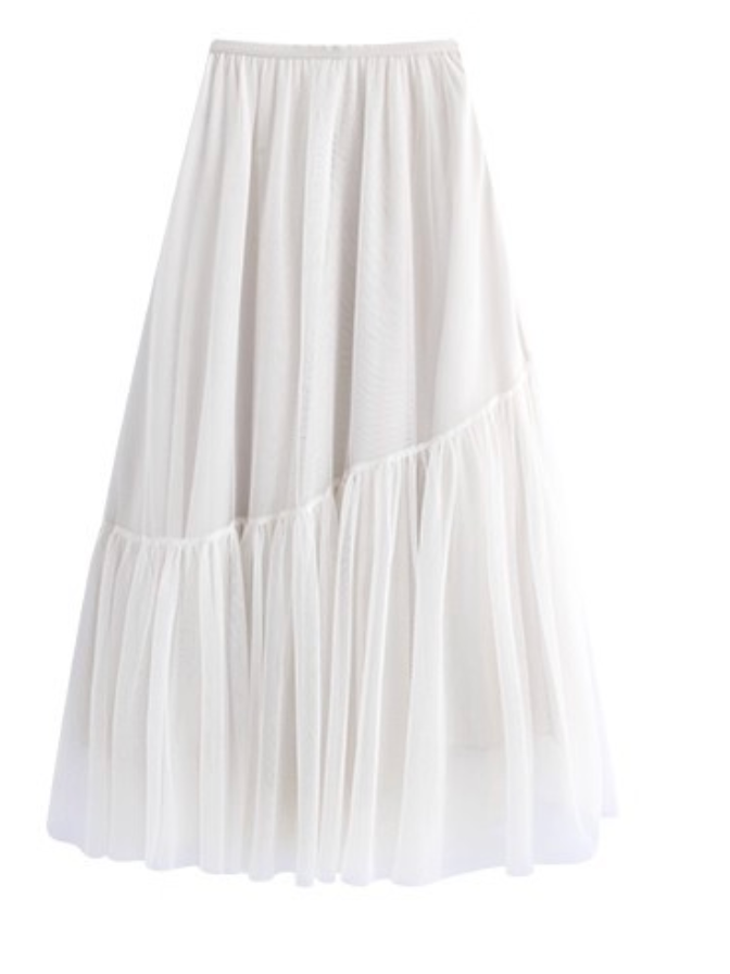 Elegant Layered Maxi Skirt – Soft White Flowing Skirt- PINKO