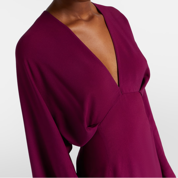 Magenta Fringe Sleeve Evening Gown - Amara