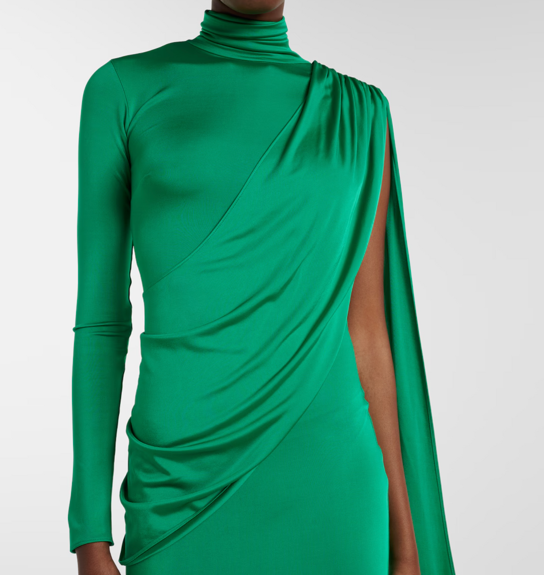 Emerald Draped Cape Evening Gown - Elara