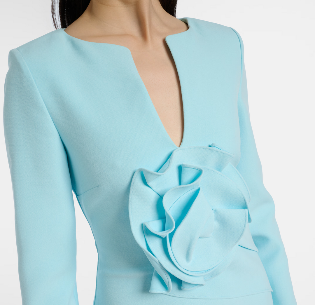 Sky Blue Floral Accent Column Gown - Celeste