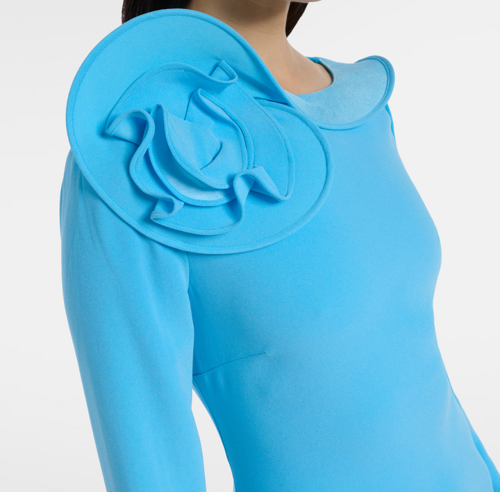 Sky Blue Rosette Shoulder Gown - Azure