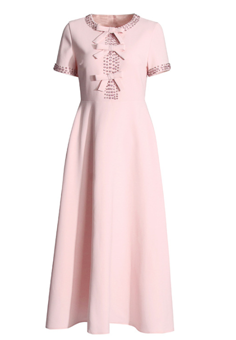 short-sleeve bow-detail maxi dress with embellished trim – ROSABELLE