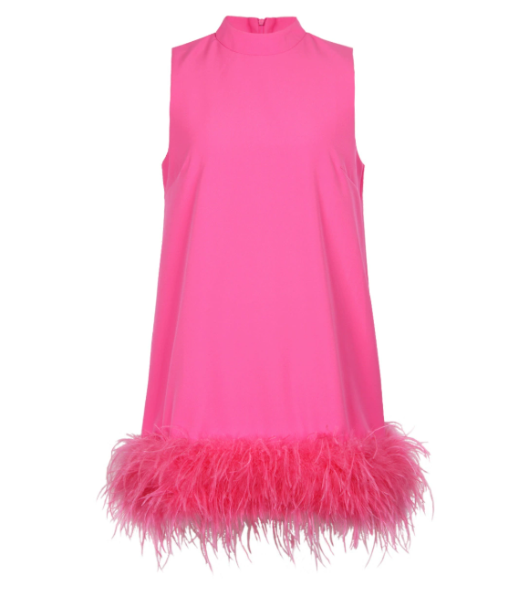 sleeveless feather-hem shift dress – FLOWLY