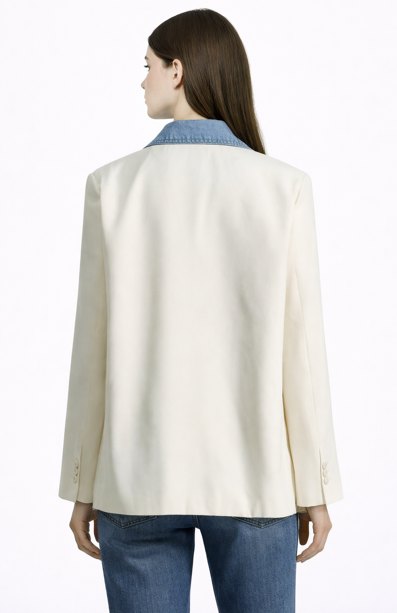 contrast denim patch blazer with frayed details – IZORY