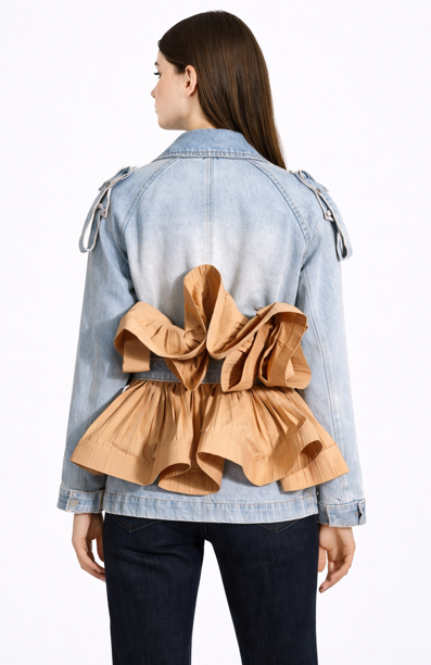 denim jacket with sculpted contrast waist and belt – SANDRA
