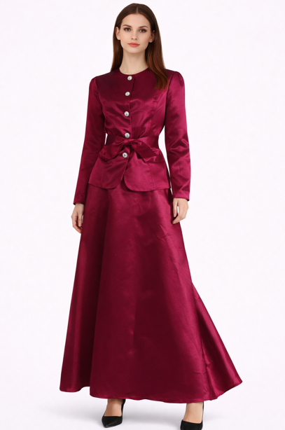 buttoned jacket dress with waist bow and midi skirt – MERLOT