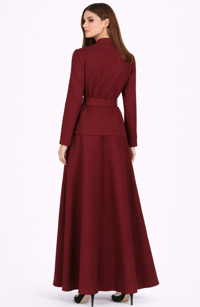buttoned jacket dress with waist bow and midi skirt – MERLOT