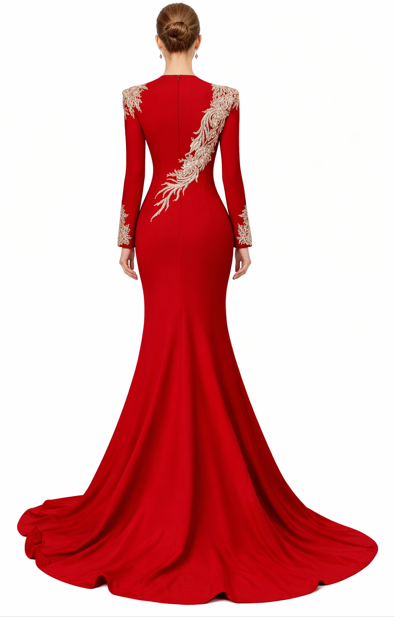long-sleeve mermaid evening gown with sculpted embroidery – REGINA