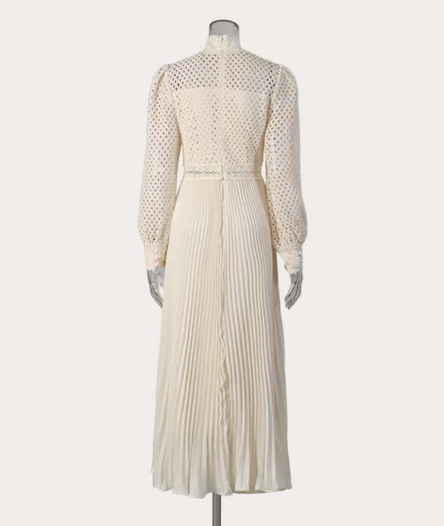 high-neck lace bodice pleated maxi dress – GRACE