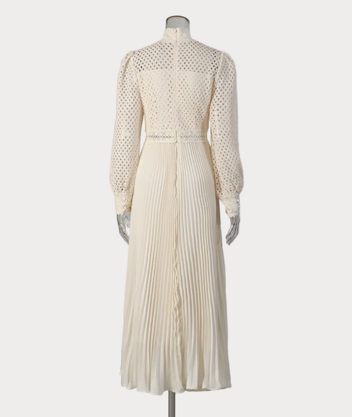 high-neck lace bodice pleated maxi dress – GRACE