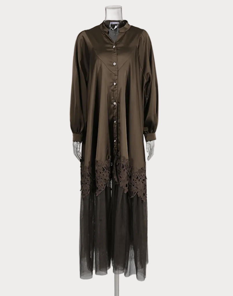 button-front lace hem maxi dress – MIDNIT