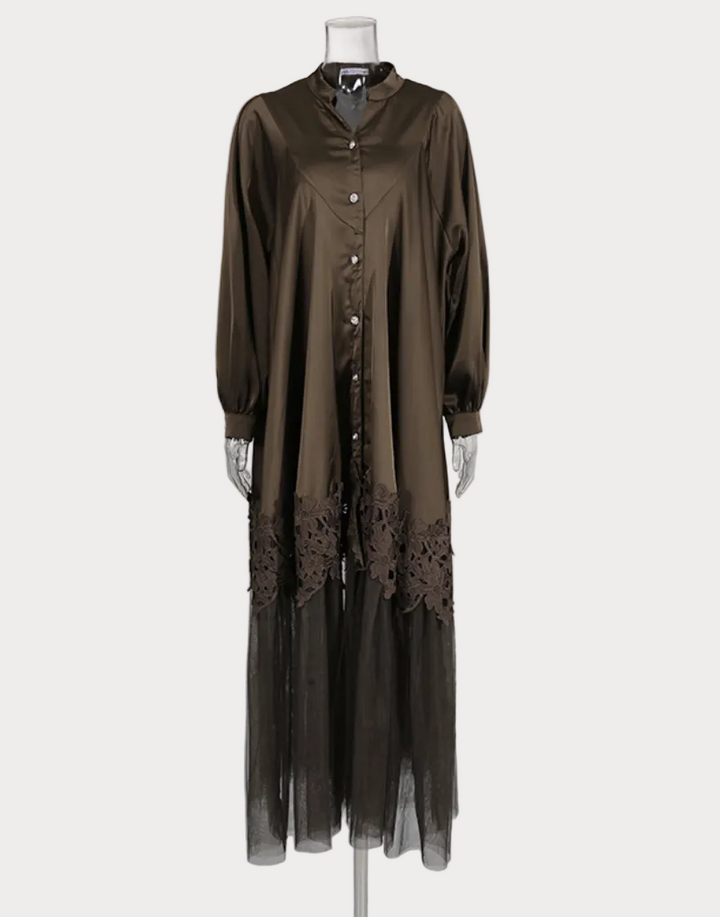 button-front lace hem maxi dress – MIDNIT