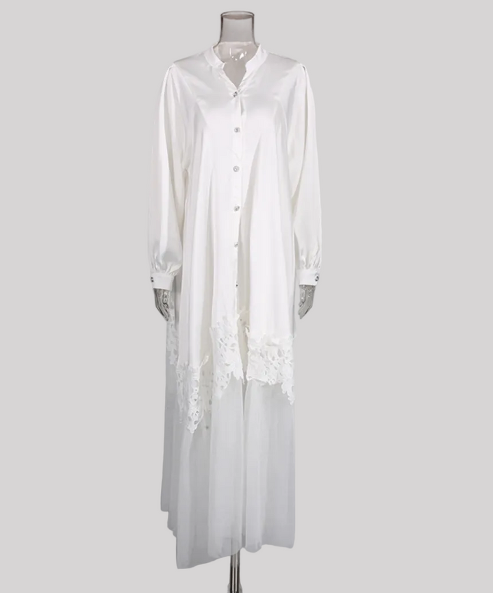 button-front lace hem maxi dress – MIDNIT