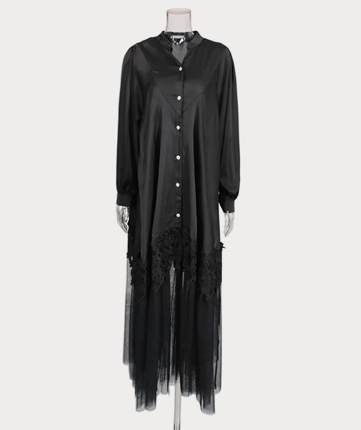button-front lace hem maxi dress – MIDNIT