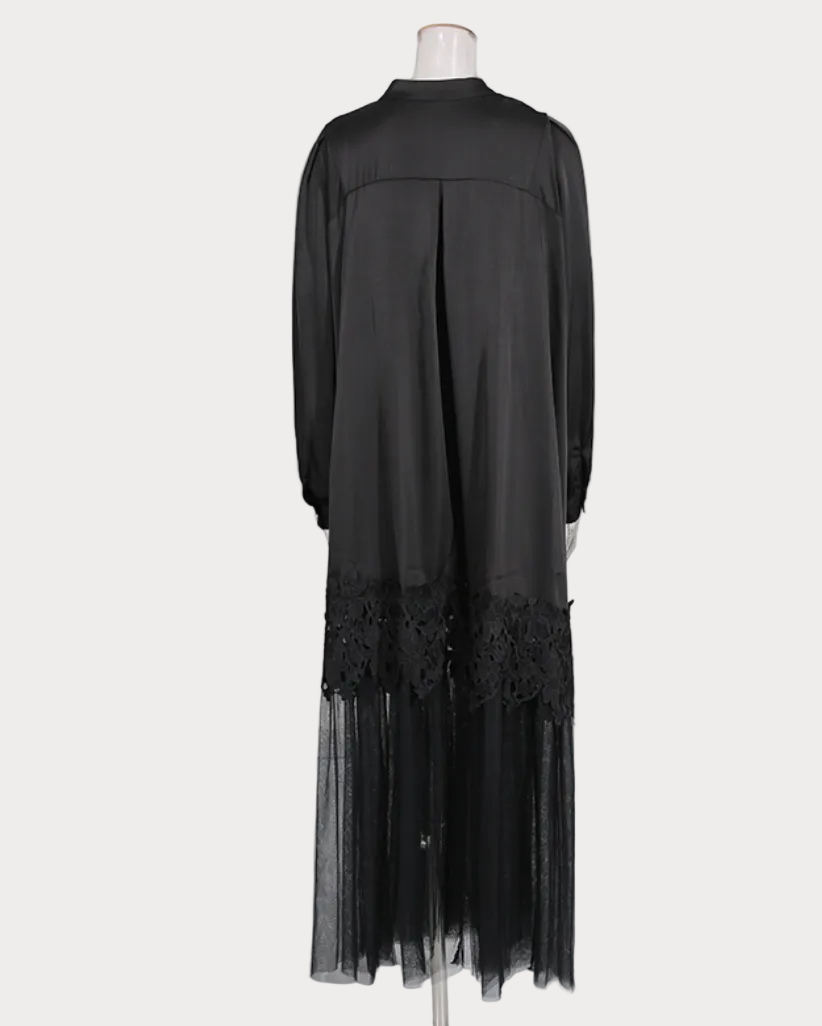 button-front lace hem maxi dress – MIDNIT