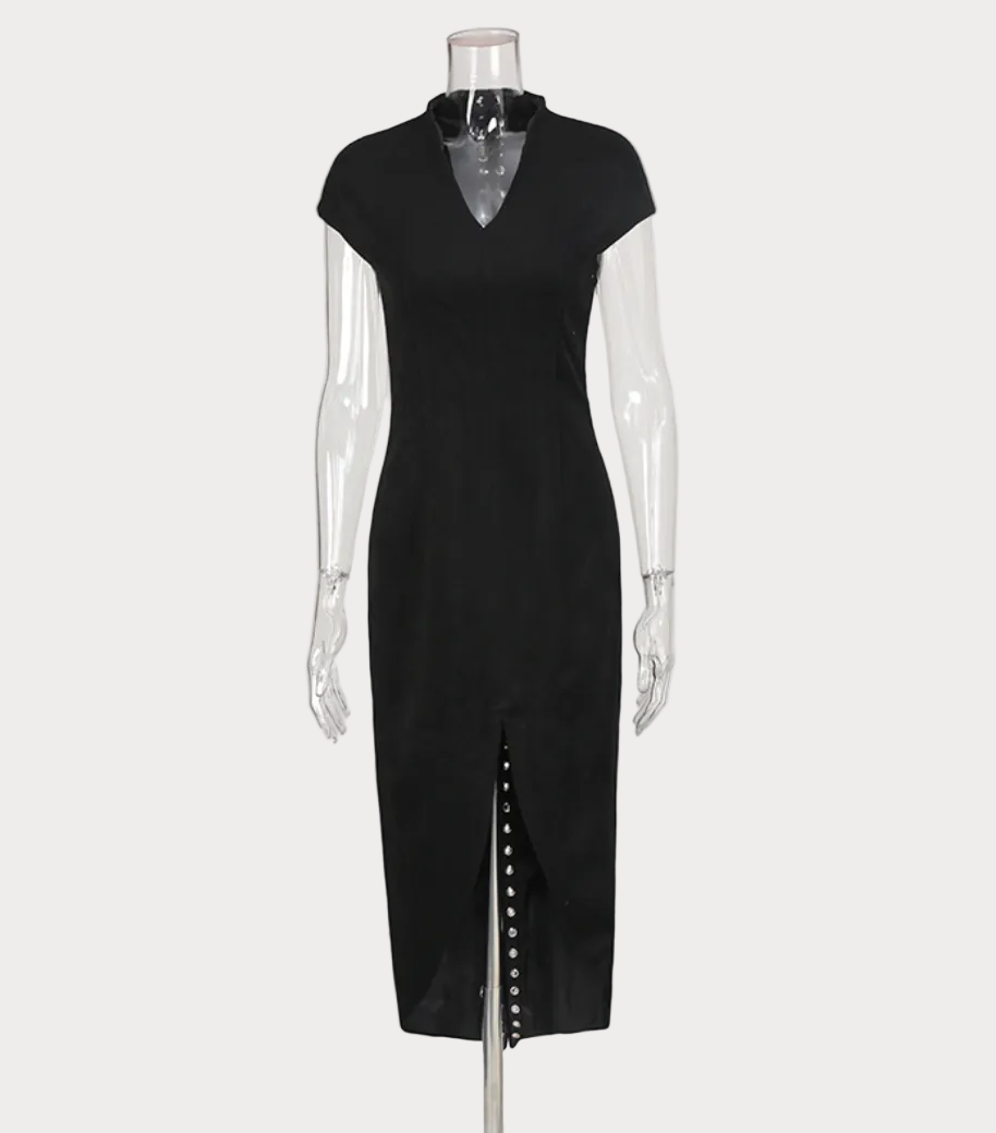 cap sleeve slit midi dress with button detail – SILHTE