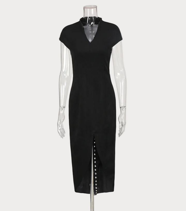 cap sleeve slit midi dress with button detail – SILHTE