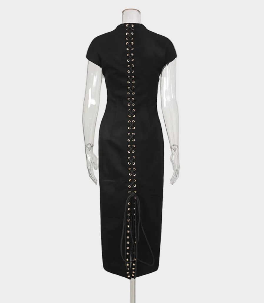 cap sleeve slit midi dress with button detail – SILHTE