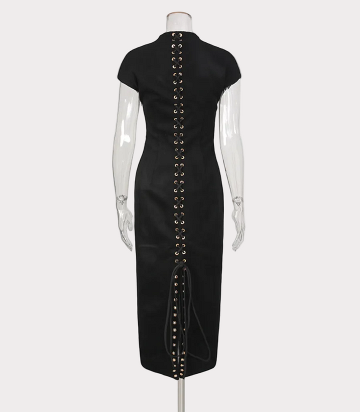 cap sleeve slit midi dress with button detail – SILHTE