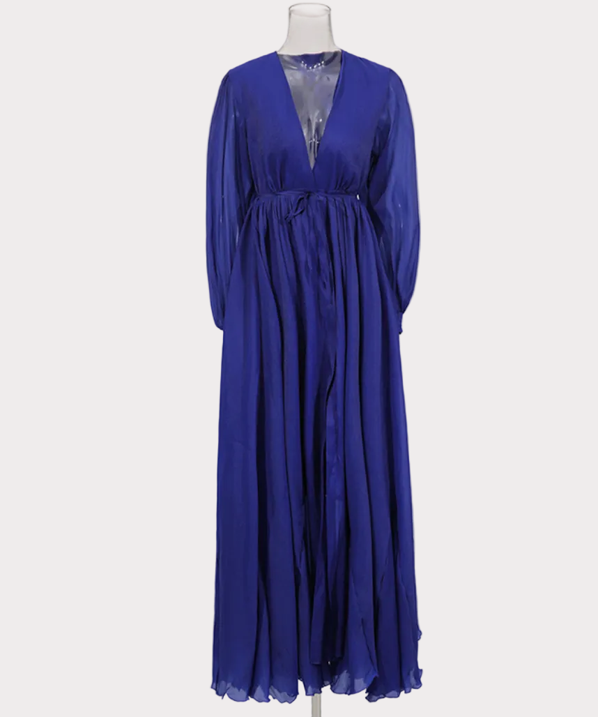 deep V-neck chiffon belted maxi dress – AZURE