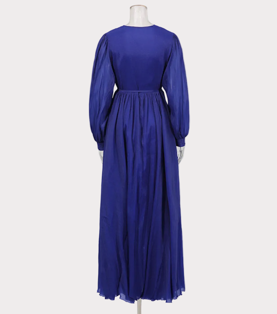 deep V-neck chiffon belted maxi dress – AZURE