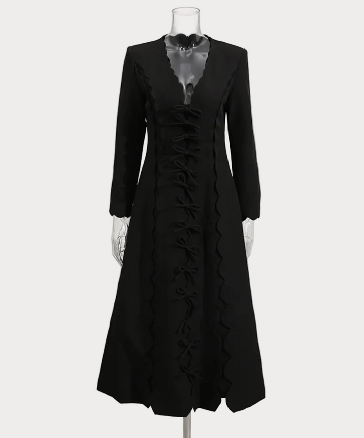scalloped V-neck lace-up midi dress – CHARM